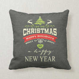 Kerstmis  Woord Art Burlap | grijs Kussen