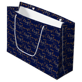 Kerstmis Woordkunst in Marineblauw en Goud Groot Cadeauzakje