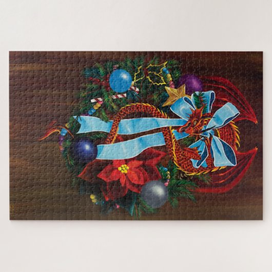 Kerstmis Wreath Dragon Legpuzzel (Horizontaal)