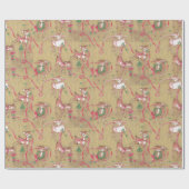 Kerstmis, Wreath Reindeer, Poinsettia Cadeaupapier (Vlak)