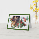 Kerstmis, Xmas Kitten en Kleine Vogel Kaart (Gele Bloem)