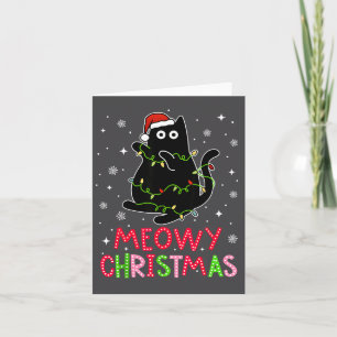 Kerstmis Xmas Lichtjes Zwarte Kat Pijama Familie Kaart