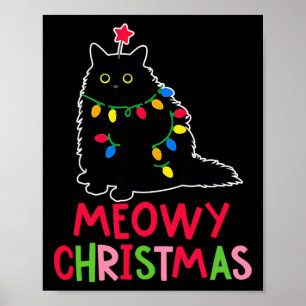 Kerstmis Xmas Lichtjes Zwarte Kat Pijama Familie Poster