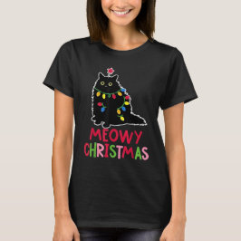 Kerstmis Xmas Lichtjes Zwarte Kat Pijama Familie T-shirt