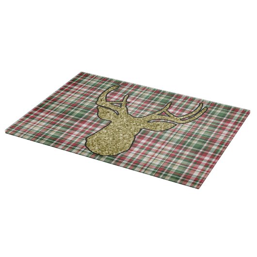 Kerstmis XMAS Plaid Tartan Goud Herten Buck Glas Snijplank (Hoek)