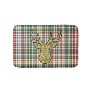 Kerstmis XMAS Pset Tartan Gold Deer Bath Mat