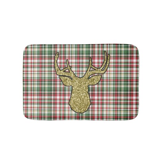 Kerstmis XMAS Pset Tartan Gold Deer Bath Mat (Voorkant)
