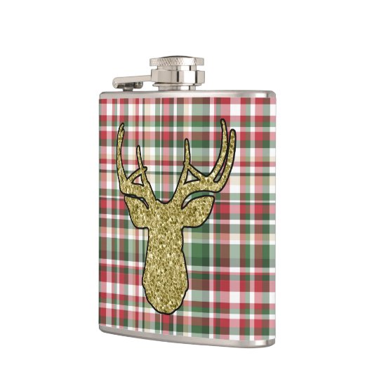 Kerstmis XMAS Pset Tartan Gold Deer Buck Fles Heupfles (Links)