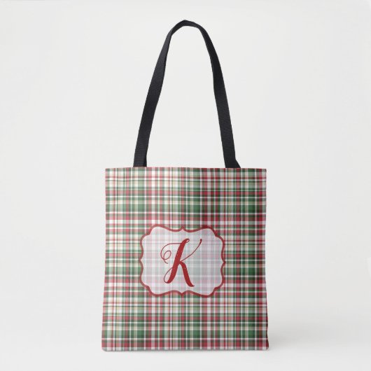 Kerstmis XMAS Pset Tartan Red Green Canvas tas (Voorkant)