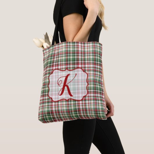 Kerstmis XMAS Pset Tartan Red Green Canvas tas (Dichtbij)
