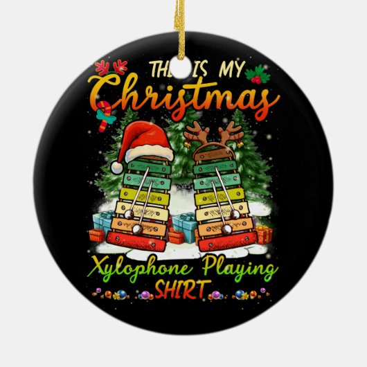 Kerstmis xylofoon spelen drie Santa Elf xyloph Keramisch Ornament (Achterkant)