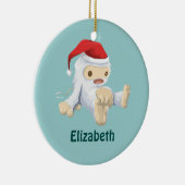 Kerstmis Yeti-pop met een kerstmuts Keramisch Ornament (Rechts)