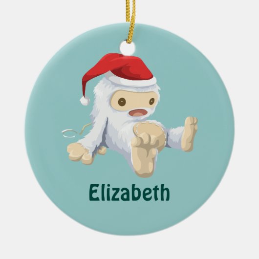Kerstmis Yeti-pop met een kerstmuts Keramisch Ornament (Voorkant)