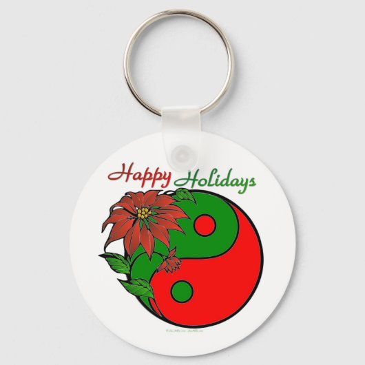 Kerstmis Yin Yang Poinsettia Sleutelhanger (Voorkant)