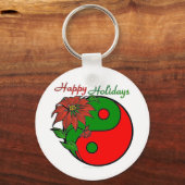 Kerstmis Yin Yang Poinsettia Sleutelhanger (Voorkant)