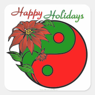 Kerstmis Yin Yang Poinsettia Vierkante Sticker