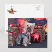 Kerstmis - Yorkie - Abby Feestdagenkaart (Voorkant / Achterkant)
