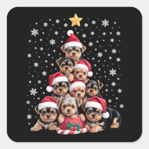 Kerstmis Yorkie Honden Liefhebber Boom Xmas Huisdi Vierkante Sticker