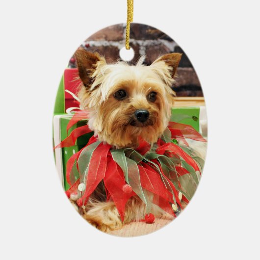 Kerstmis - Yorkie - Kinsey Keramisch Ornament (Voorkant)