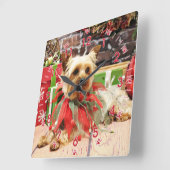 Kerstmis - Yorkie - Kinsey Vierkante Klok (Hoek)