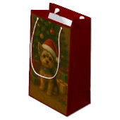 Kerstmis Yorkie Klein Cadeauzakje (Achterkant Gekanteld)