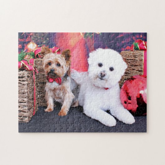 Kerstmis - Yorkie Max - Bichon Frise Mori Legpuzzel (Horizontaal)