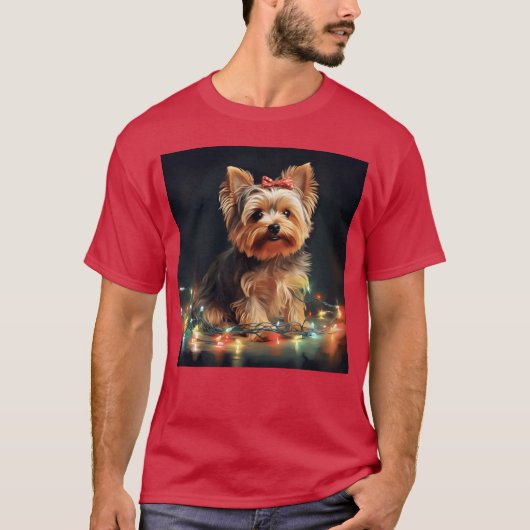 Kerstmis Yorkie meisje T-shirt (Voorkant)