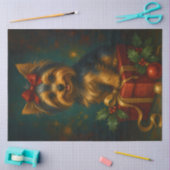 Kerstmis Yorkie op cadeau decoupage Tissuepapier (Craft)