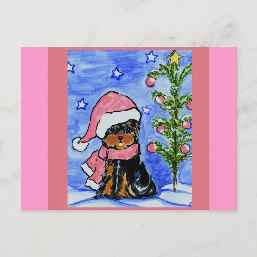 Kerstmis Yorkie Poo Feestdagenkaart (Voorkant)