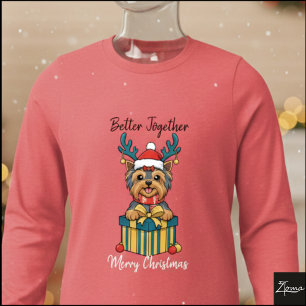Kerstmis Yorkie Rendier Sjaal Cadeau Grafisch Tri-Blend Shirt