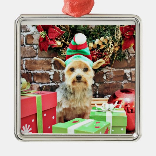 Kerstmis - Yorkie - Vinnie #32 Metalen Ornament (Voorkant)