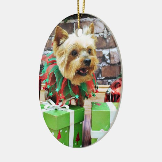 Kerstmis - Yorkie - Willie Keramisch Ornament (Links)