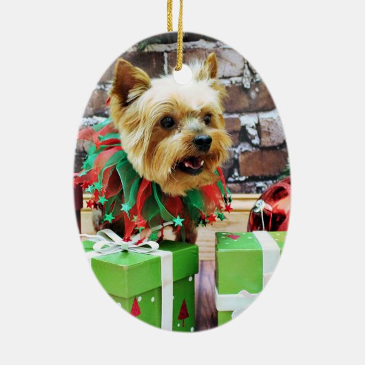 Kerstmis - Yorkie - Willie Keramisch Ornament (Achterkant)
