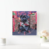 Kerstmis - YorkiePoo - Lucy Vierkante Klok (Huis)