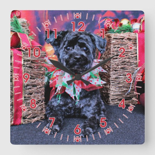 Kerstmis - YorkiePoo - Lucy Vierkante Klok (Voorkant)