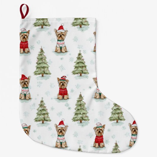 Kerstmis Yorkies Hond Grote Kerstsok (Voorkant)