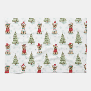 Kerstmis Yorkies Hond Theedoek