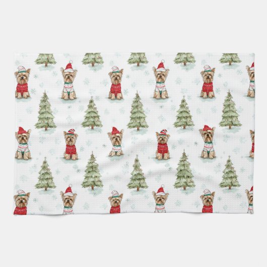 Kerstmis Yorkies Hond Theedoek (Horizontaal)