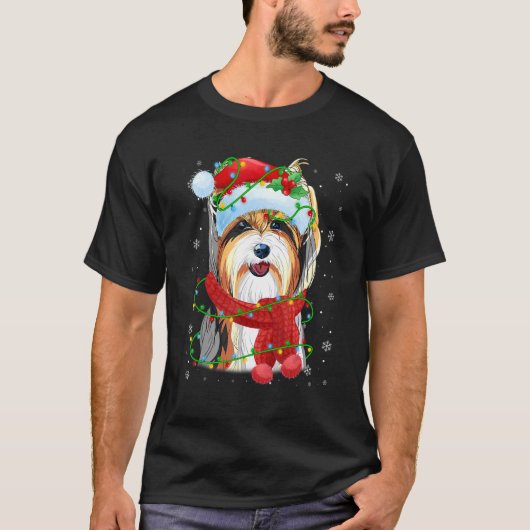 Kerstmis: Yorkshire Terrier Dog Santa Hat S T-shirt (Voorkant)