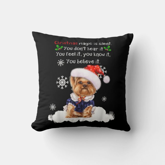Kerstmis Yorkshire Terrier Funny Yorkie Puppy Kussen (Voorkant)