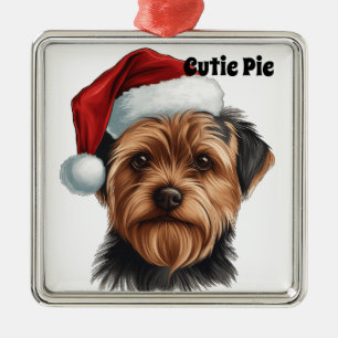 KERSTMIS YORKSHIRE TERRIER HOND MET SANTA HAT METALEN ORNAMENT