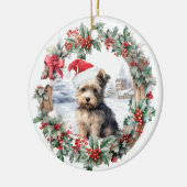 Kerstmis Yorkshire terrier hond puppy Santa hoed Keramisch Ornament (Links)