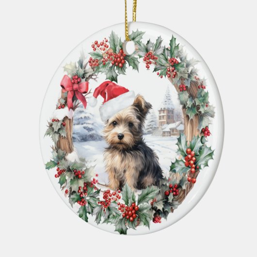 Kerstmis Yorkshire terrier hond puppy Santa hoed Keramisch Ornament (Links)