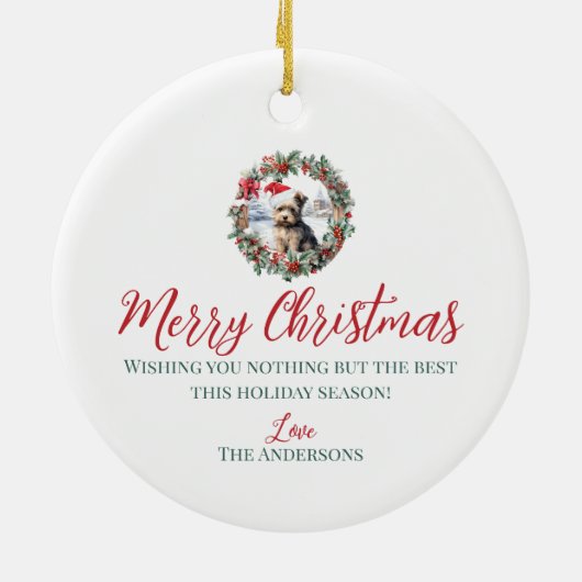 Kerstmis Yorkshire terrier hond puppy Santa hoed Keramisch Ornament (Achterkant)