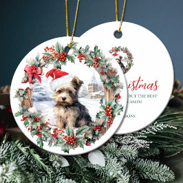 Kerstmis Yorkshire terrier hond puppy Santa hoed Keramisch Ornament