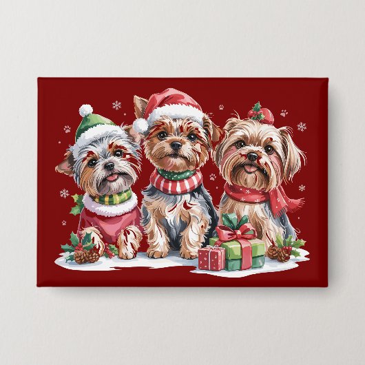 Kerstmis Yorkshire Terrier Hondenliefhebbers Button (Voorkant)