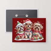 Kerstmis Yorkshire Terrier Hondenliefhebbers Button (Voorkant / Achterkant)