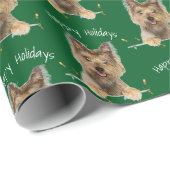 Kerstmis Yorkshire Terrier on Green Cadeaupapier (Rol Hoek)