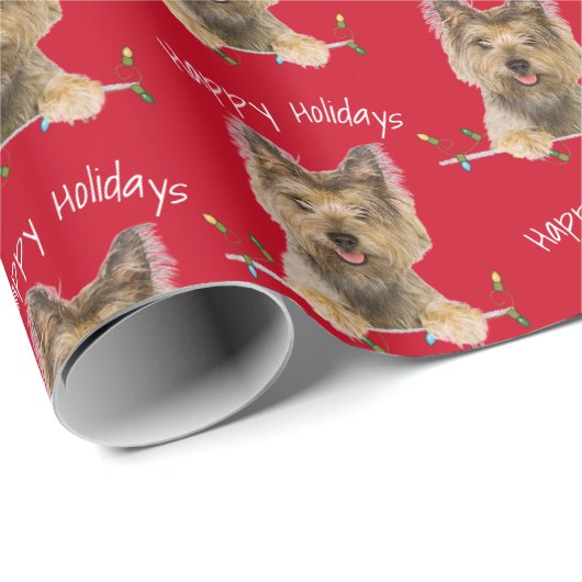 Kerstmis Yorkshire Terrier op Tinsel Cadeaupapier (Rol Hoek)
