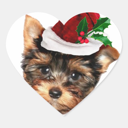 Kerstmis Yorkshire Terrier puppy hond Hart Sticker (Voorkant)